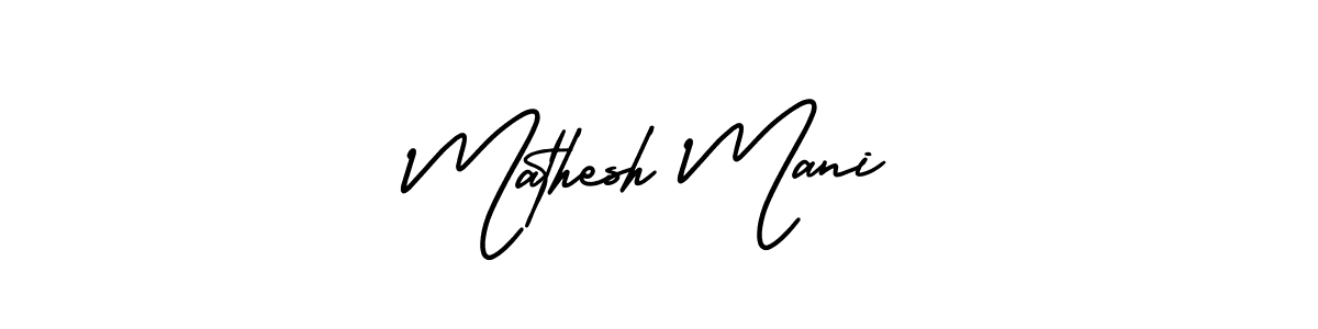 The best way (AmerikaSignatureDemo-Regular) to make a short signature is to pick only two or three words in your name. The name Mathesh Mani include a total of six letters. For converting this name. Mathesh Mani signature style 3 images and pictures png