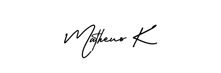 You should practise on your own different ways (AmerikaSignatureDemo-Regular) to write your name (Matheus K) in signature. don't let someone else do it for you. Matheus K signature style 3 images and pictures png