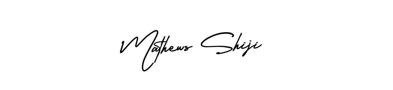 The best way (AmerikaSignatureDemo-Regular) to make a short signature is to pick only two or three words in your name. The name Mathews Shiji include a total of six letters. For converting this name. Mathews Shiji signature style 3 images and pictures png