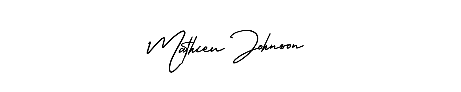 You should practise on your own different ways (AmerikaSignatureDemo-Regular) to write your name (Mathieu Johnson) in signature. don't let someone else do it for you. Mathieu Johnson signature style 3 images and pictures png