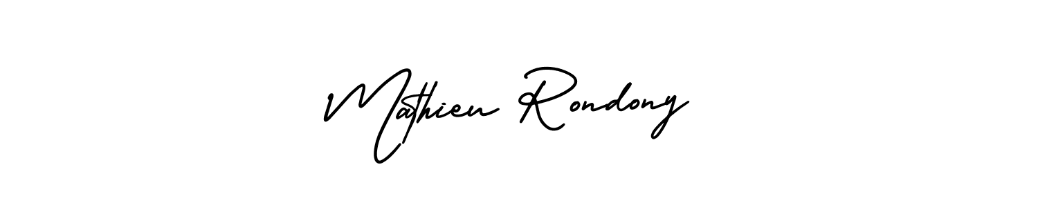 The best way (AmerikaSignatureDemo-Regular) to make a short signature is to pick only two or three words in your name. The name Mathieu Rondony include a total of six letters. For converting this name. Mathieu Rondony signature style 3 images and pictures png