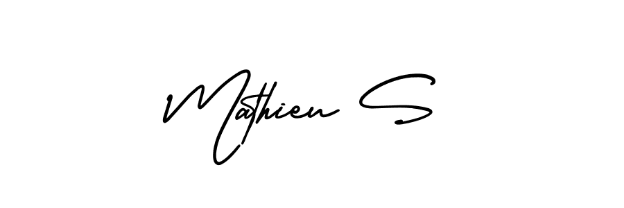 The best way (AmerikaSignatureDemo-Regular) to make a short signature is to pick only two or three words in your name. The name Mathieu S include a total of six letters. For converting this name. Mathieu S signature style 3 images and pictures png