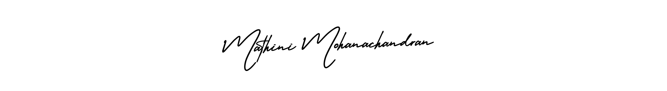 You should practise on your own different ways (AmerikaSignatureDemo-Regular) to write your name (Mathini Mohanachandran) in signature. don't let someone else do it for you. Mathini Mohanachandran signature style 3 images and pictures png