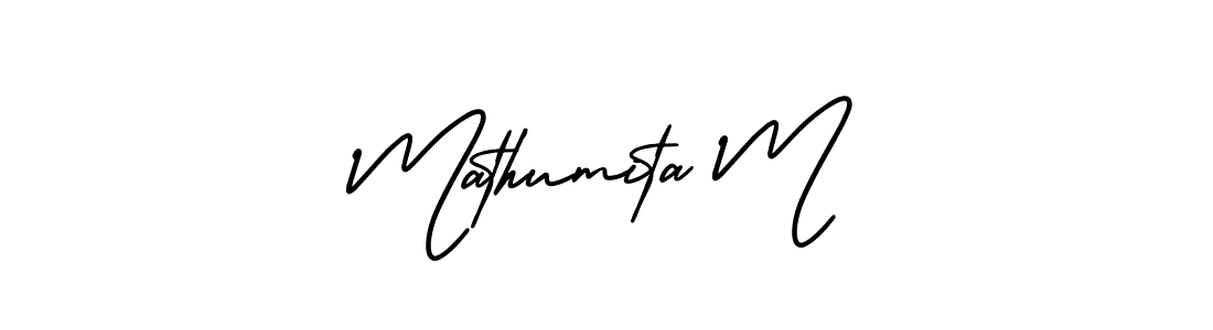 How to Draw Mathumita M signature style? AmerikaSignatureDemo-Regular is a latest design signature styles for name Mathumita M. Mathumita M signature style 3 images and pictures png