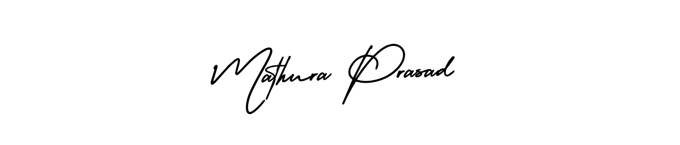 You should practise on your own different ways (AmerikaSignatureDemo-Regular) to write your name (Mathura Prasad) in signature. don't let someone else do it for you. Mathura Prasad signature style 3 images and pictures png