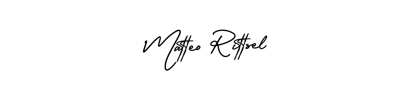 You should practise on your own different ways (AmerikaSignatureDemo-Regular) to write your name (Matteo Rittsel) in signature. don't let someone else do it for you. Matteo Rittsel signature style 3 images and pictures png