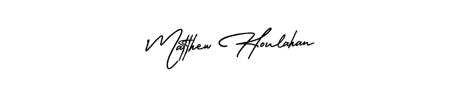 You should practise on your own different ways (AmerikaSignatureDemo-Regular) to write your name (Matthew Houlahan) in signature. don't let someone else do it for you. Matthew Houlahan signature style 3 images and pictures png