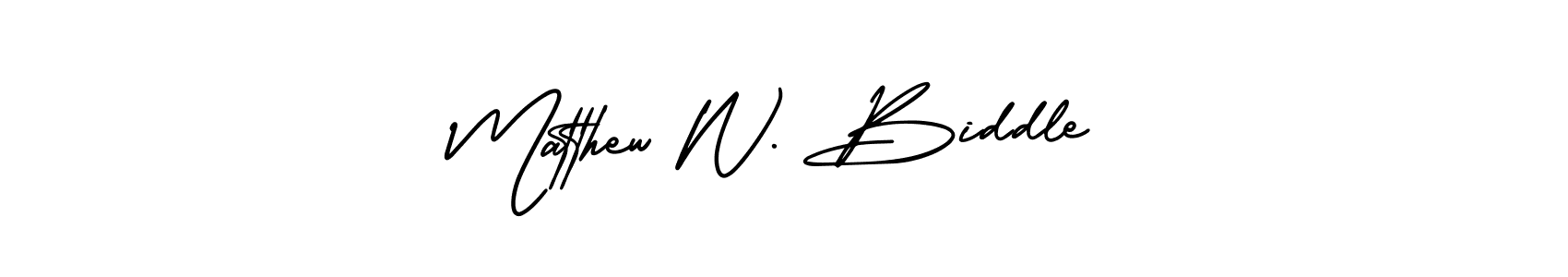 You should practise on your own different ways (AmerikaSignatureDemo-Regular) to write your name (Matthew W. Biddle) in signature. don't let someone else do it for you. Matthew W. Biddle signature style 3 images and pictures png