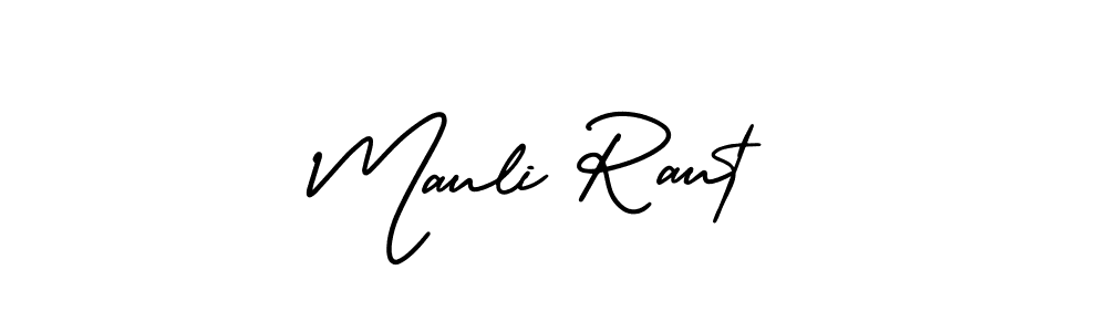 You should practise on your own different ways (AmerikaSignatureDemo-Regular) to write your name (Mauli Raut) in signature. don't let someone else do it for you. Mauli Raut signature style 3 images and pictures png