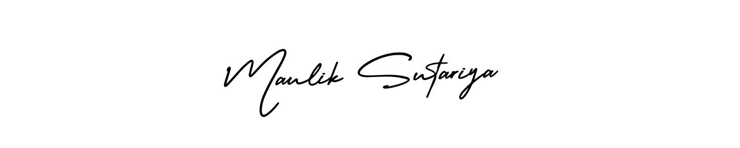 The best way (AmerikaSignatureDemo-Regular) to make a short signature is to pick only two or three words in your name. The name Maulik Sutariya include a total of six letters. For converting this name. Maulik Sutariya signature style 3 images and pictures png
