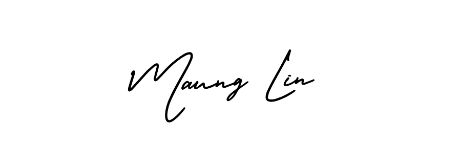 You should practise on your own different ways (AmerikaSignatureDemo-Regular) to write your name (Maung Lin) in signature. don't let someone else do it for you. Maung Lin signature style 3 images and pictures png