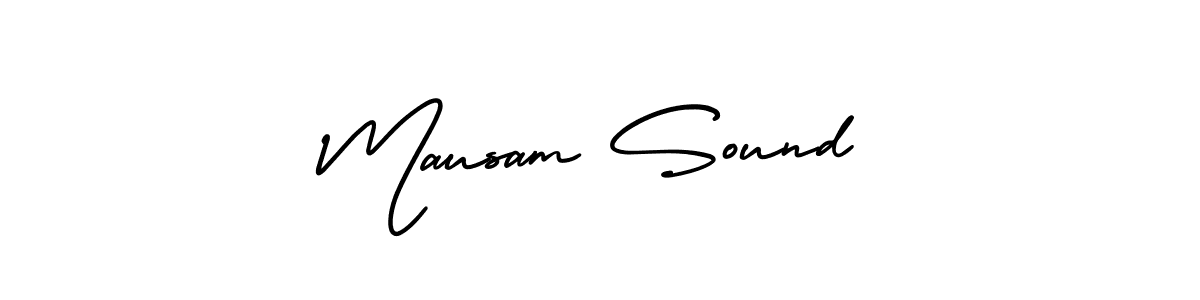 You should practise on your own different ways (AmerikaSignatureDemo-Regular) to write your name (Mausam Sound) in signature. don't let someone else do it for you. Mausam Sound signature style 3 images and pictures png