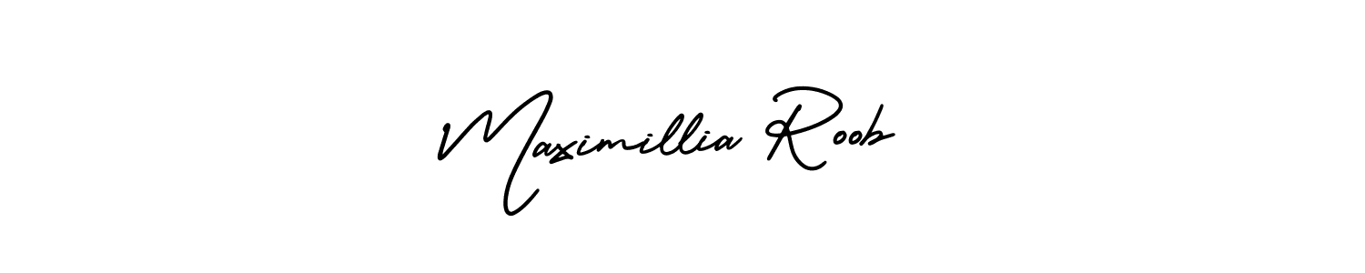 You should practise on your own different ways (AmerikaSignatureDemo-Regular) to write your name (Maximillia Roob) in signature. don't let someone else do it for you. Maximillia Roob signature style 3 images and pictures png