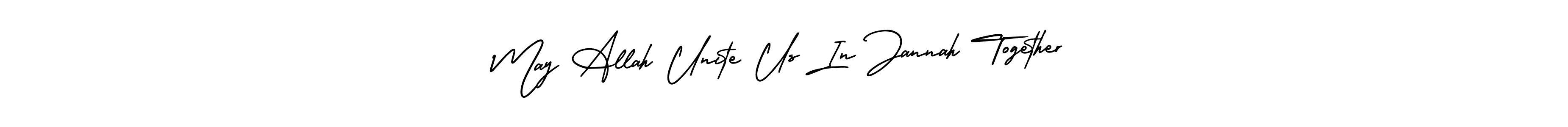 This is the best signature style for the May Allah Unite Us In Jannah Together name. Also you like these signature font (AmerikaSignatureDemo-Regular). Mix name signature. May Allah Unite Us In Jannah Together signature style 3 images and pictures png