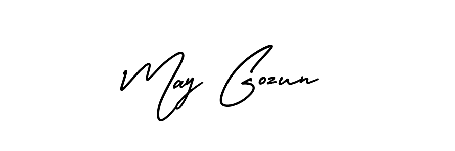 You should practise on your own different ways (AmerikaSignatureDemo-Regular) to write your name (May Gozun) in signature. don't let someone else do it for you. May Gozun signature style 3 images and pictures png