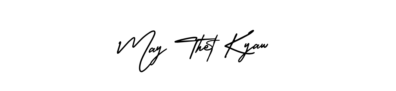 The best way (AmerikaSignatureDemo-Regular) to make a short signature is to pick only two or three words in your name. The name May Thet Kyaw include a total of six letters. For converting this name. May Thet Kyaw signature style 3 images and pictures png