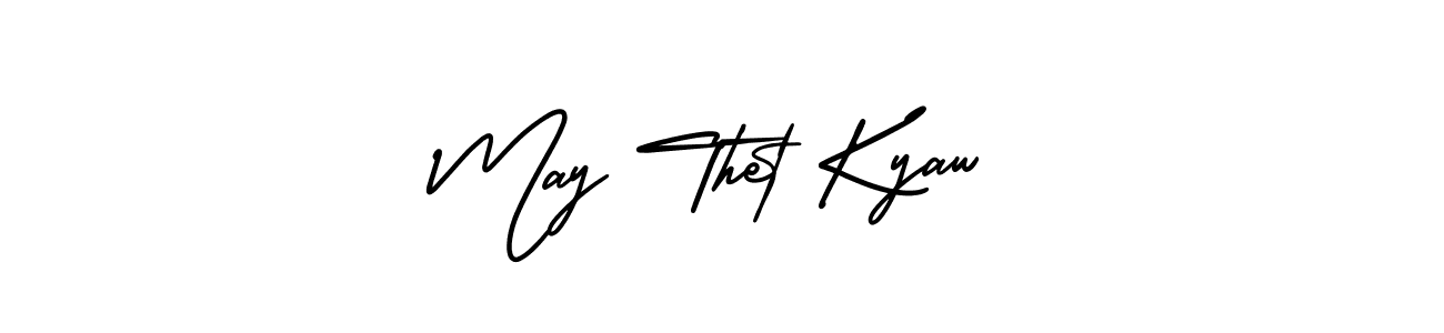 The best way (AmerikaSignatureDemo-Regular) to make a short signature is to pick only two or three words in your name. The name May Thet Kyaw include a total of six letters. For converting this name. May Thet Kyaw signature style 3 images and pictures png