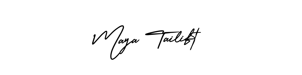 You should practise on your own different ways (AmerikaSignatureDemo-Regular) to write your name (Maya Tailift) in signature. don't let someone else do it for you. Maya Tailift signature style 3 images and pictures png