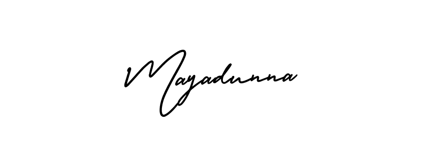 You should practise on your own different ways (AmerikaSignatureDemo-Regular) to write your name (Mayadunna) in signature. don't let someone else do it for you. Mayadunna signature style 3 images and pictures png
