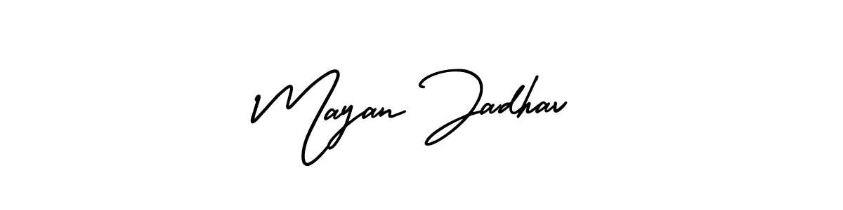 Similarly AmerikaSignatureDemo-Regular is the best handwritten signature design. Signature creator online .You can use it as an online autograph creator for name Mayan Jadhav. Mayan Jadhav signature style 3 images and pictures png