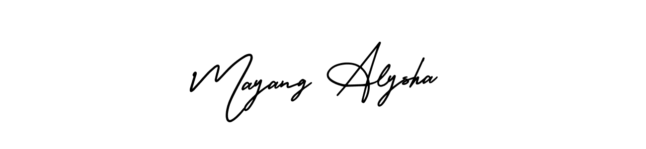 You should practise on your own different ways (AmerikaSignatureDemo-Regular) to write your name (Mayang Alysha) in signature. don't let someone else do it for you. Mayang Alysha signature style 3 images and pictures png