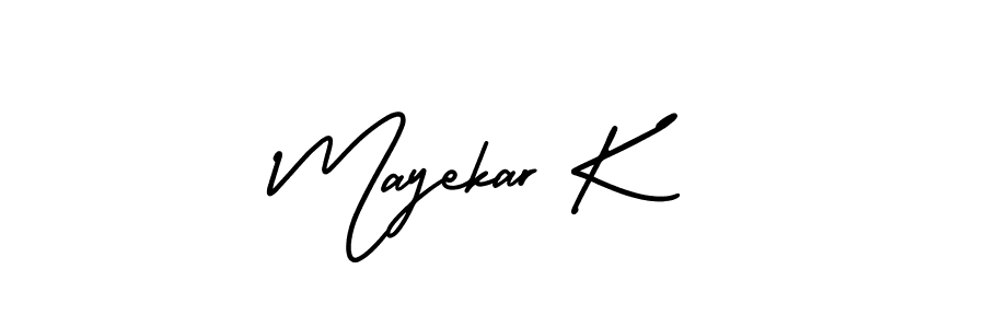 AmerikaSignatureDemo-Regular is a professional signature style that is perfect for those who want to add a touch of class to their signature. It is also a great choice for those who want to make their signature more unique. Get Mayekar K name to fancy signature for free. Mayekar K signature style 3 images and pictures png