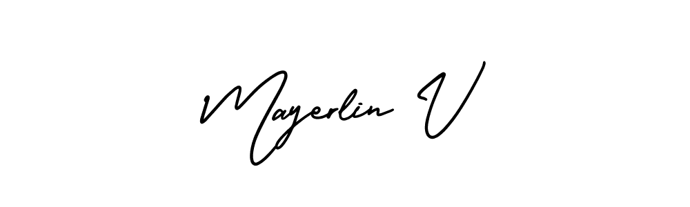 The best way (AmerikaSignatureDemo-Regular) to make a short signature is to pick only two or three words in your name. The name Mayerlin V include a total of six letters. For converting this name. Mayerlin V signature style 3 images and pictures png