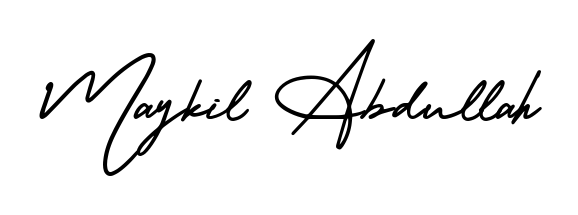 A modern signature idea for name Maykil Abdullah using AmerikaSignatureDemo-Regular font. Clean strokes and elegant curves make it stand out instantly. Maykil Abdullah signature style 3 images and pictures png
