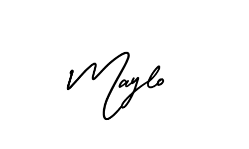 You should practise on your own different ways (AmerikaSignatureDemo-Regular) to write your name (Maylo) in signature. don't let someone else do it for you. Maylo signature style 3 images and pictures png