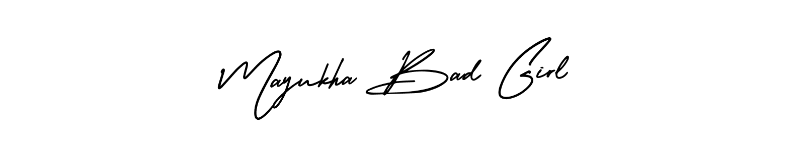 AmerikaSignatureDemo-Regular is a professional signature style that is perfect for those who want to add a touch of class to their signature. It is also a great choice for those who want to make their signature more unique. Get Mayukha Bad Girl name to fancy signature for free. Mayukha Bad Girl signature style 3 images and pictures png