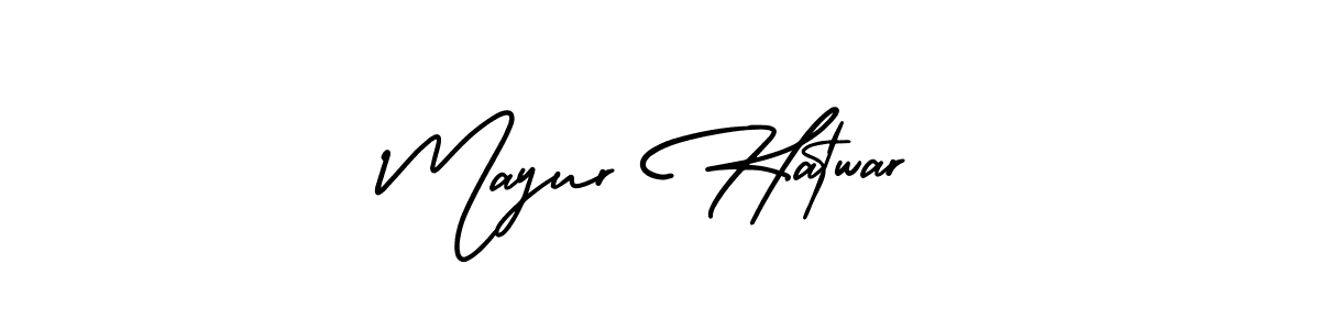 You should practise on your own different ways (AmerikaSignatureDemo-Regular) to write your name (Mayur Hatwar) in signature. don't let someone else do it for you. Mayur Hatwar signature style 3 images and pictures png