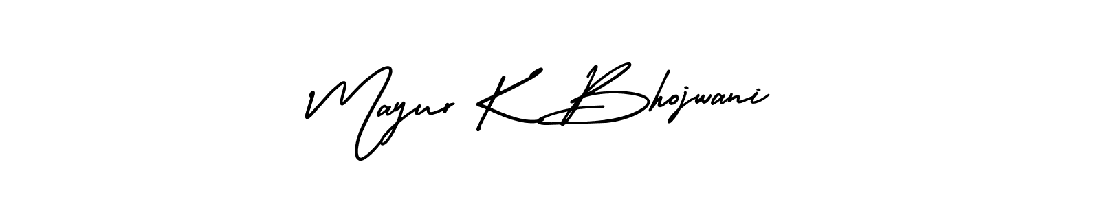 You should practise on your own different ways (AmerikaSignatureDemo-Regular) to write your name (Mayur K Bhojwani) in signature. don't let someone else do it for you. Mayur K Bhojwani signature style 3 images and pictures png
