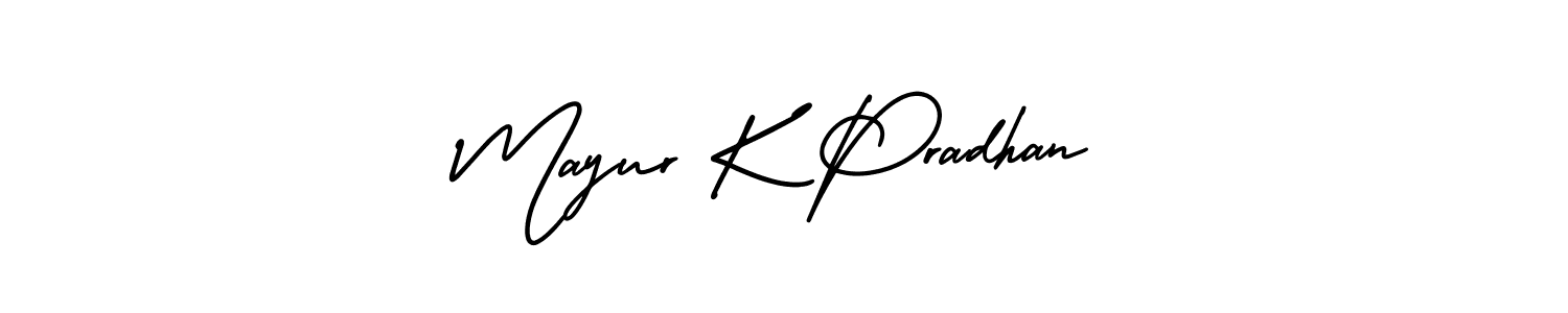 You should practise on your own different ways (AmerikaSignatureDemo-Regular) to write your name (Mayur K Pradhan) in signature. don't let someone else do it for you. Mayur K Pradhan signature style 3 images and pictures png