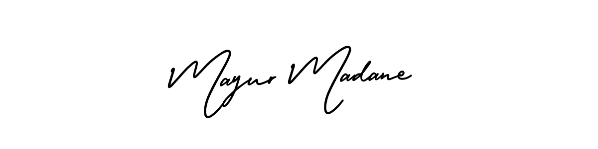 The best way (AmerikaSignatureDemo-Regular) to make a short signature is to pick only two or three words in your name. The name Mayur Madane include a total of six letters. For converting this name. Mayur Madane signature style 3 images and pictures png