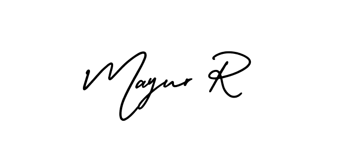 Similarly AmerikaSignatureDemo-Regular is the best handwritten signature design. Signature creator online .You can use it as an online autograph creator for name Mayur R. Mayur R signature style 3 images and pictures png