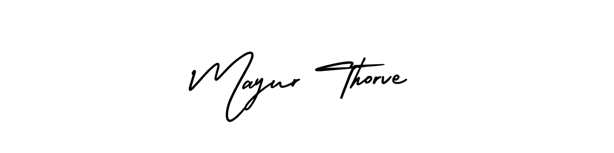 You should practise on your own different ways (AmerikaSignatureDemo-Regular) to write your name (Mayur Thorve) in signature. don't let someone else do it for you. Mayur Thorve signature style 3 images and pictures png