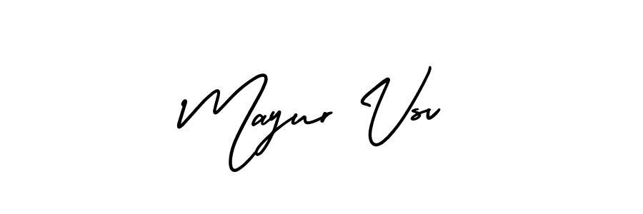 The best way (AmerikaSignatureDemo-Regular) to make a short signature is to pick only two or three words in your name. The name Mayur Vsv include a total of six letters. For converting this name. Mayur Vsv signature style 3 images and pictures png