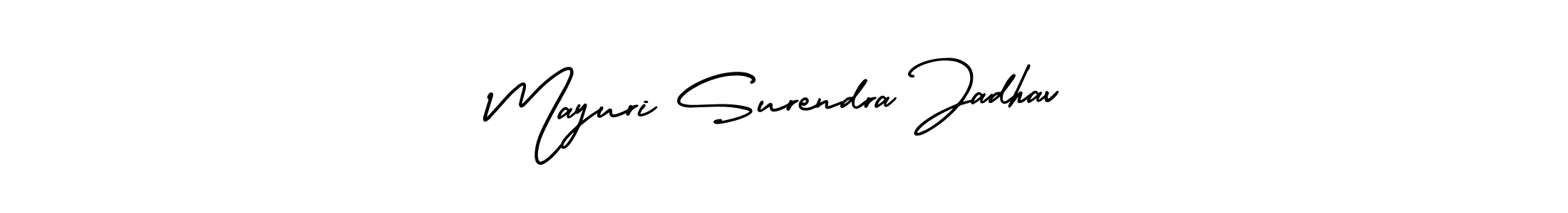 The best way (AmerikaSignatureDemo-Regular) to make a short signature is to pick only two or three words in your name. The name Mayuri Surendra Jadhav include a total of six letters. For converting this name. Mayuri Surendra Jadhav signature style 3 images and pictures png