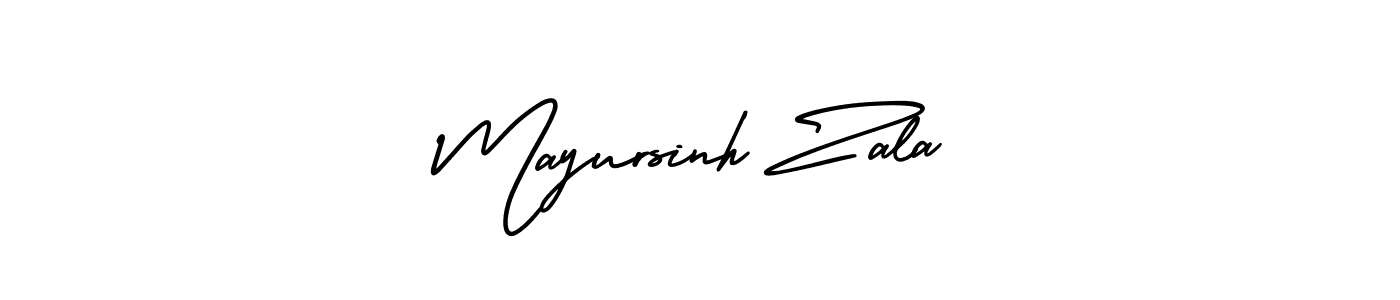 You should practise on your own different ways (AmerikaSignatureDemo-Regular) to write your name (Mayursinh Zala) in signature. don't let someone else do it for you. Mayursinh Zala signature style 3 images and pictures png