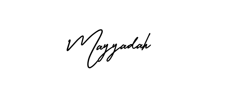 The best way (AmerikaSignatureDemo-Regular) to make a short signature is to pick only two or three words in your name. The name Mayyadah include a total of six letters. For converting this name. Mayyadah signature style 3 images and pictures png