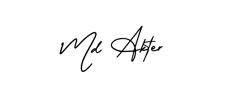 Similarly AmerikaSignatureDemo-Regular is the best handwritten signature design. Signature creator online .You can use it as an online autograph creator for name Md Akter. Md Akter signature style 3 images and pictures png