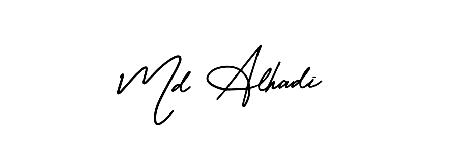 The best way (AmerikaSignatureDemo-Regular) to make a short signature is to pick only two or three words in your name. The name Md Alhadi include a total of six letters. For converting this name. Md Alhadi signature style 3 images and pictures png