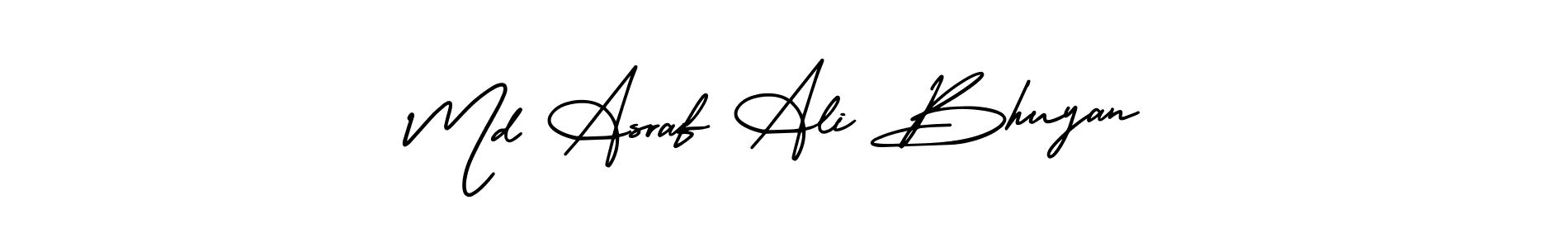 The best way (AmerikaSignatureDemo-Regular) to make a short signature is to pick only two or three words in your name. The name Md Asraf Ali Bhuyan include a total of six letters. For converting this name. Md Asraf Ali Bhuyan signature style 3 images and pictures png