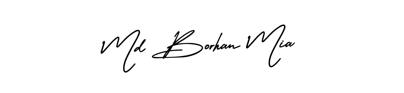 You should practise on your own different ways (AmerikaSignatureDemo-Regular) to write your name (Md Borhan Mia) in signature. don't let someone else do it for you. Md Borhan Mia signature style 3 images and pictures png