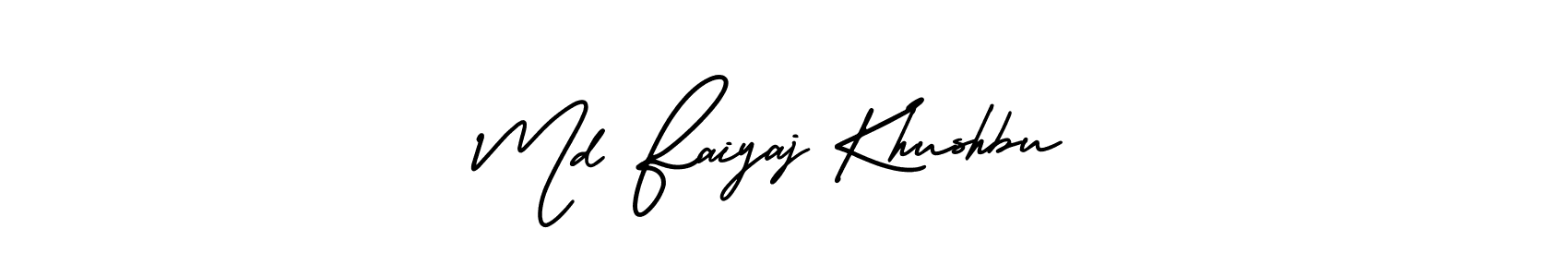 The best way (AmerikaSignatureDemo-Regular) to make a short signature is to pick only two or three words in your name. The name Md Faiyaj Khushbu include a total of six letters. For converting this name. Md Faiyaj Khushbu signature style 3 images and pictures png