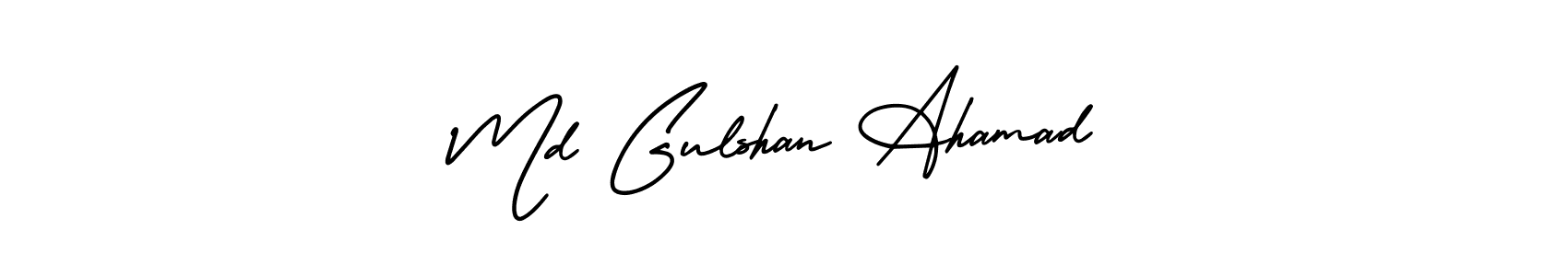 You should practise on your own different ways (AmerikaSignatureDemo-Regular) to write your name (Md Gulshan Ahamad) in signature. don't let someone else do it for you. Md Gulshan Ahamad signature style 3 images and pictures png