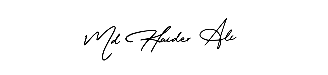 The best way (AmerikaSignatureDemo-Regular) to make a short signature is to pick only two or three words in your name. The name Md Haider Ali include a total of six letters. For converting this name. Md Haider Ali signature style 3 images and pictures png