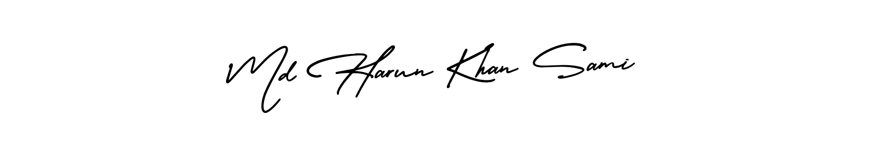This is the best signature style for the Md Harun Khan Sami name. Also you like these signature font (AmerikaSignatureDemo-Regular). Mix name signature. Md Harun Khan Sami signature style 3 images and pictures png