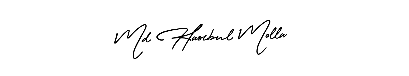 You should practise on your own different ways (AmerikaSignatureDemo-Regular) to write your name (Md Hasibul Molla) in signature. don't let someone else do it for you. Md Hasibul Molla signature style 3 images and pictures png