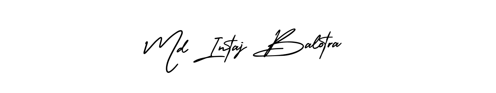 You should practise on your own different ways (AmerikaSignatureDemo-Regular) to write your name (Md Intaj Balotra) in signature. don't let someone else do it for you. Md Intaj Balotra signature style 3 images and pictures png